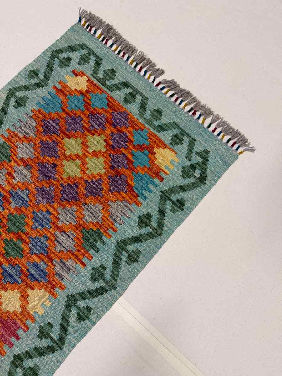 El Dokuma Afgan Kilim Çift Taraf Kullanım Kök Boya Yolluk 61 x 168 cm küçük görsel 4