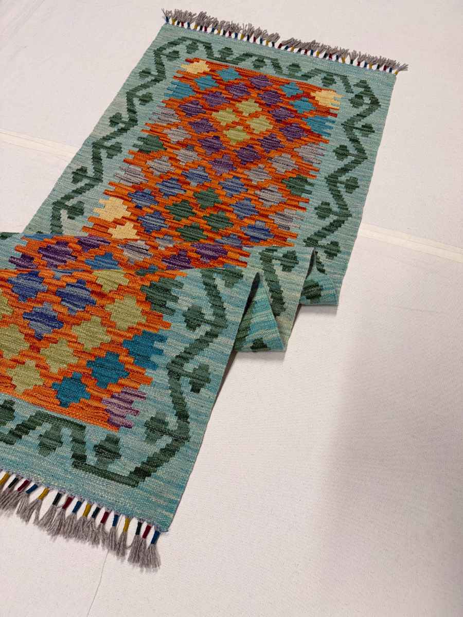 El Dokuma Afgan Kilim Çift Taraf Kullanım Kök Boya Yolluk 61 x 168 cm küçük görsel 6