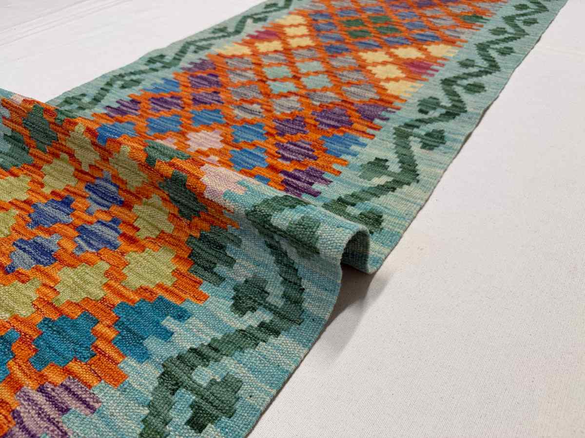 El Dokuma Afgan Kilim Çift Taraf Kullanım Kök Boya Yolluk 61 x 168 cm küçük görsel 7