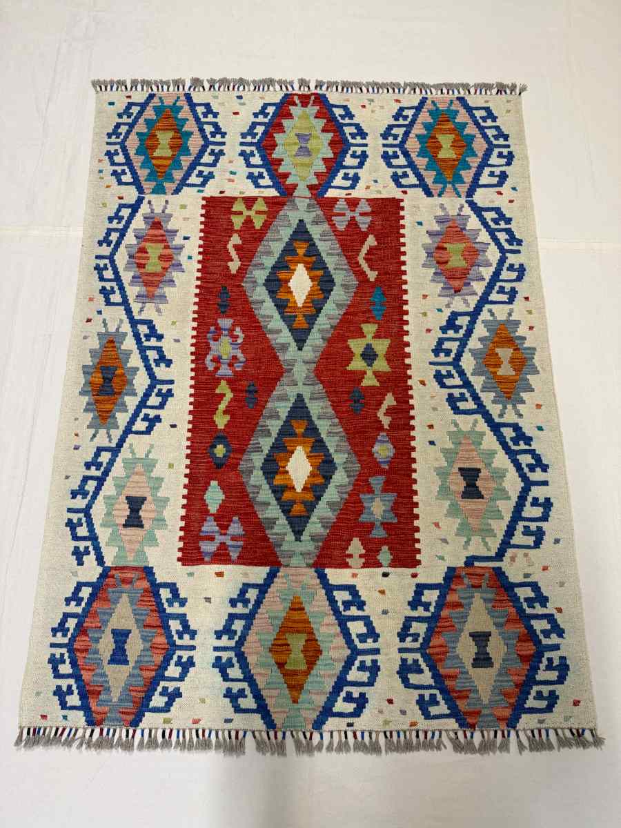 El Dokuma Afgan Kilim Çift Taraf Kullanım Kök Boya 128 x 177 cm