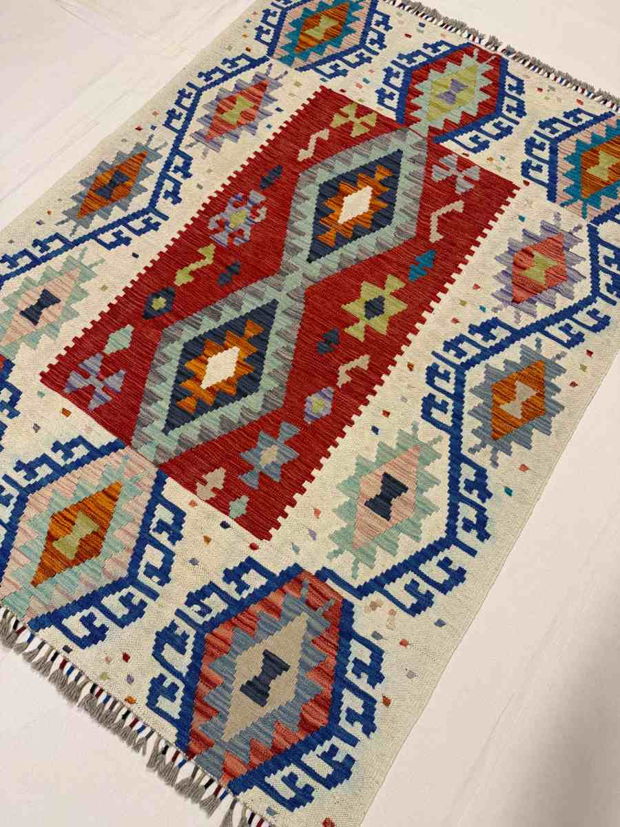 El Dokuma Afgan Kilim Çift Taraf Kullanım Kök Boya 128 x 177 cm küçük görsel 3
