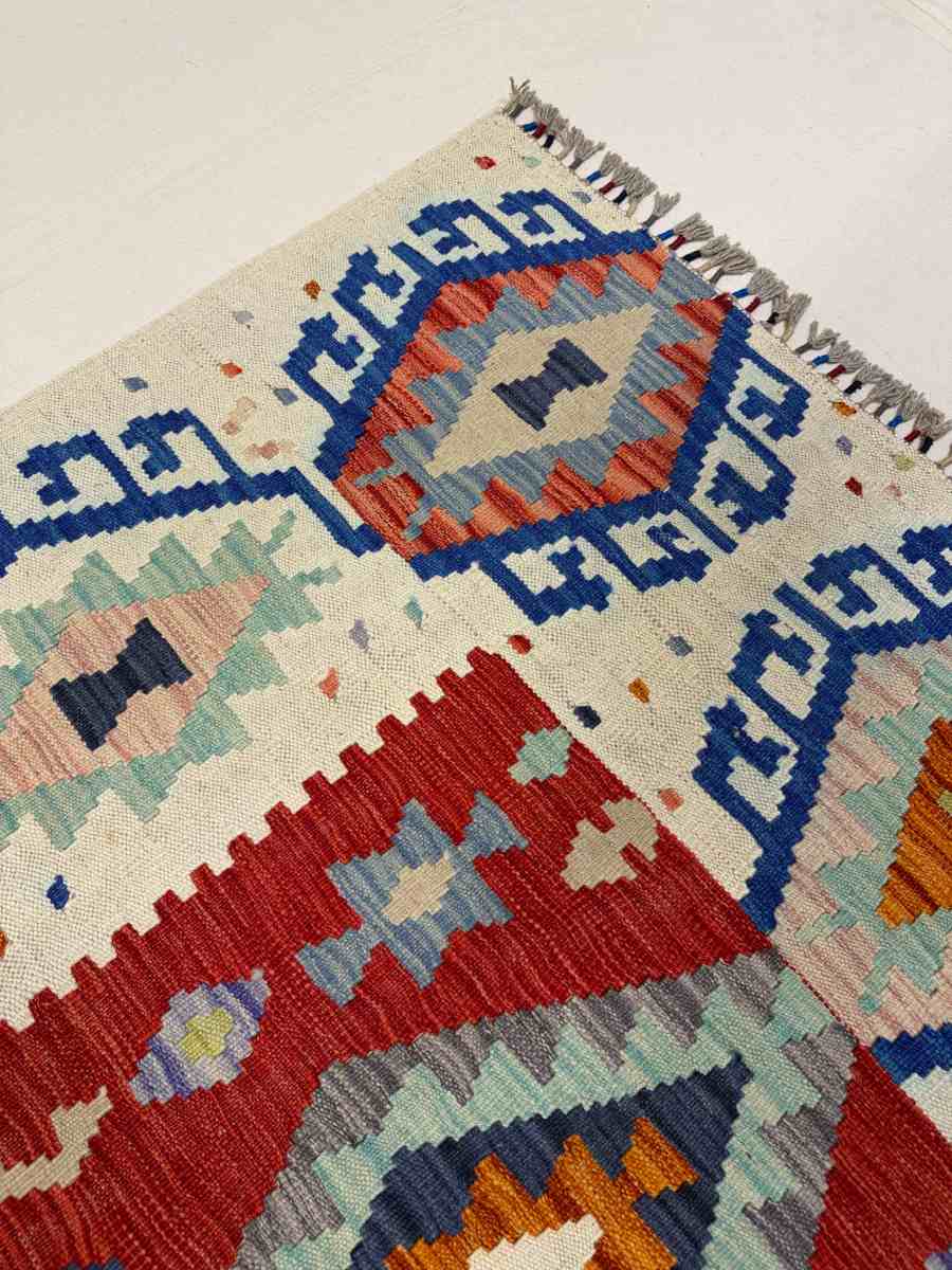 El Dokuma Afgan Kilim Çift Taraf Kullanım Kök Boya 128 x 177 cm küçük görsel 4