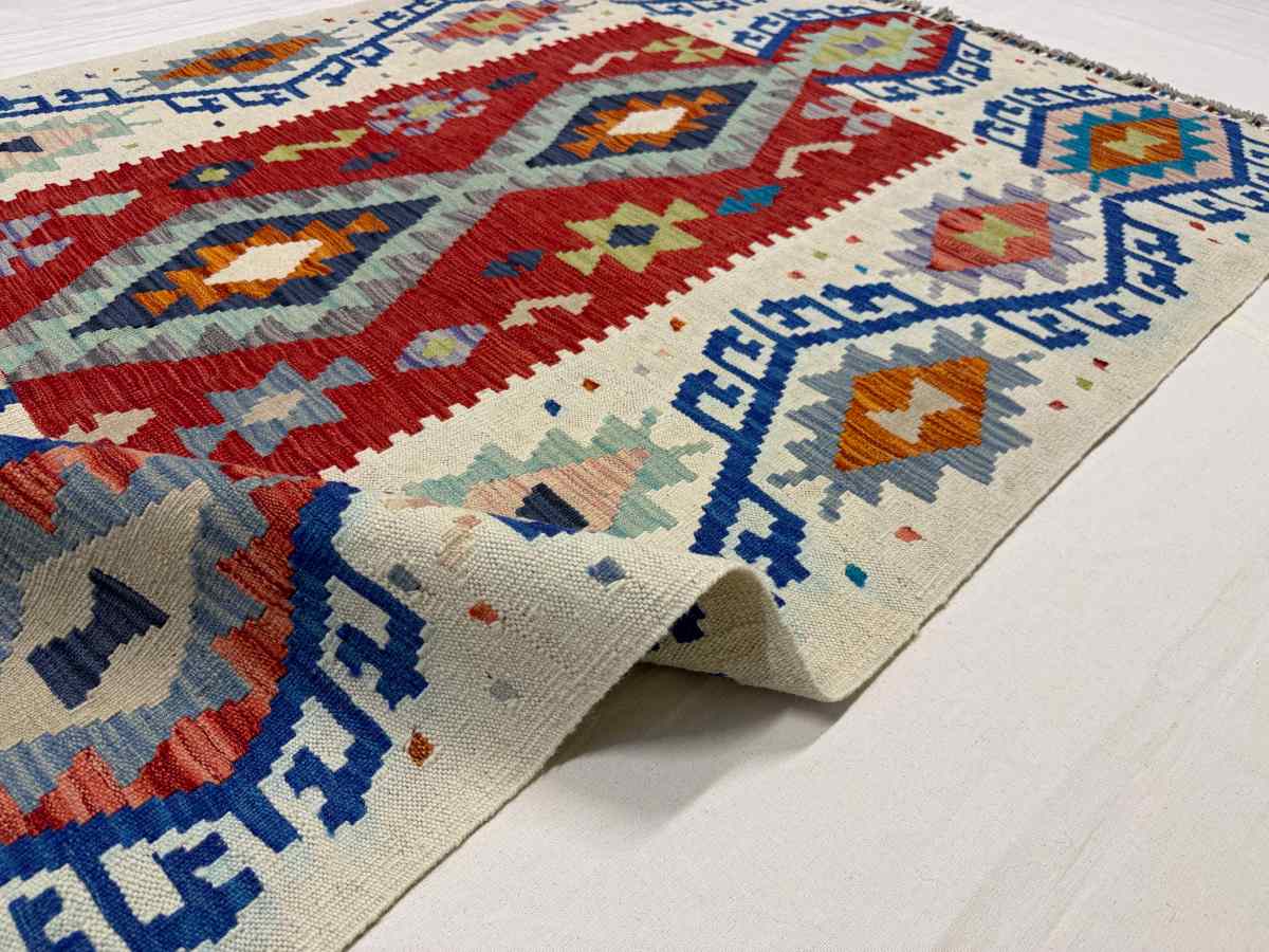 El Dokuma Afgan Kilim Çift Taraf Kullanım Kök Boya 128 x 177 cm küçük görsel 7