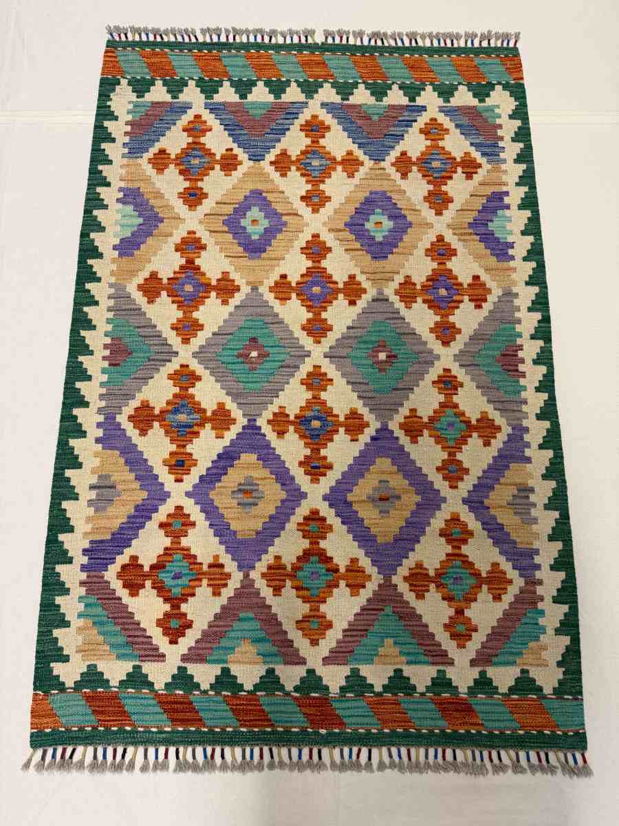 El Dokuma Afgan Kilim Çift Taraf Kullanım Kök Boya 100 x 152 cm