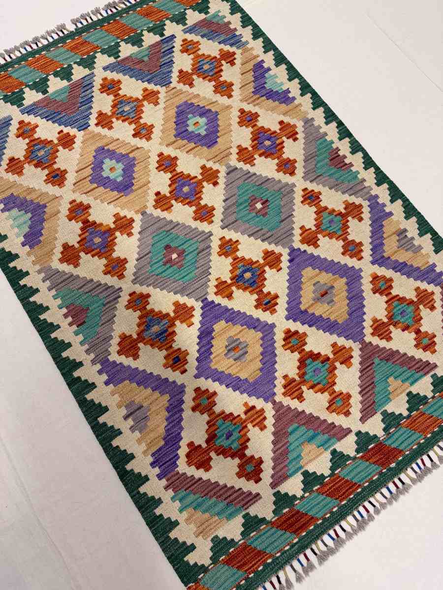 El Dokuma Afgan Kilim Çift Taraf Kullanım Kök Boya 100 x 152 cm küçük görsel 2