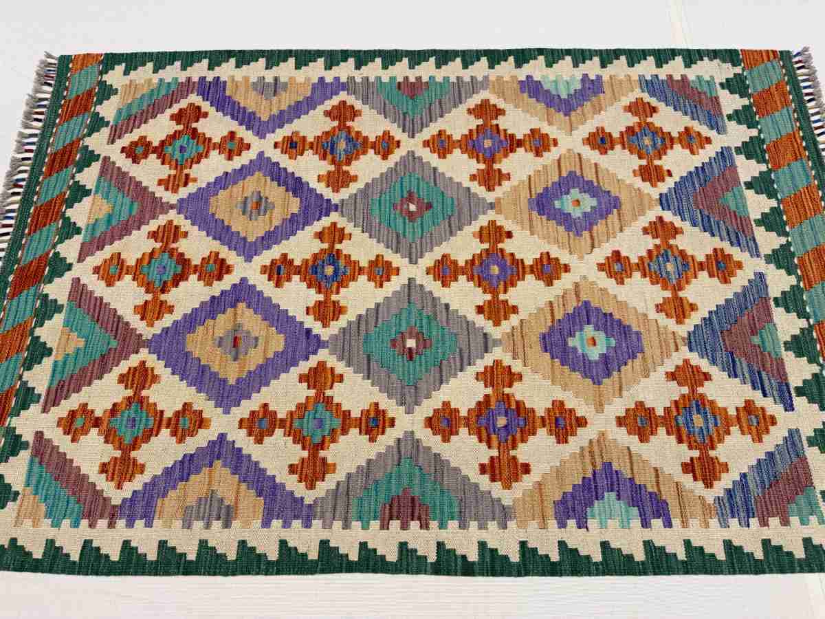 El Dokuma Afgan Kilim Çift Taraf Kullanım Kök Boya 100 x 152 cm küçük görsel 4