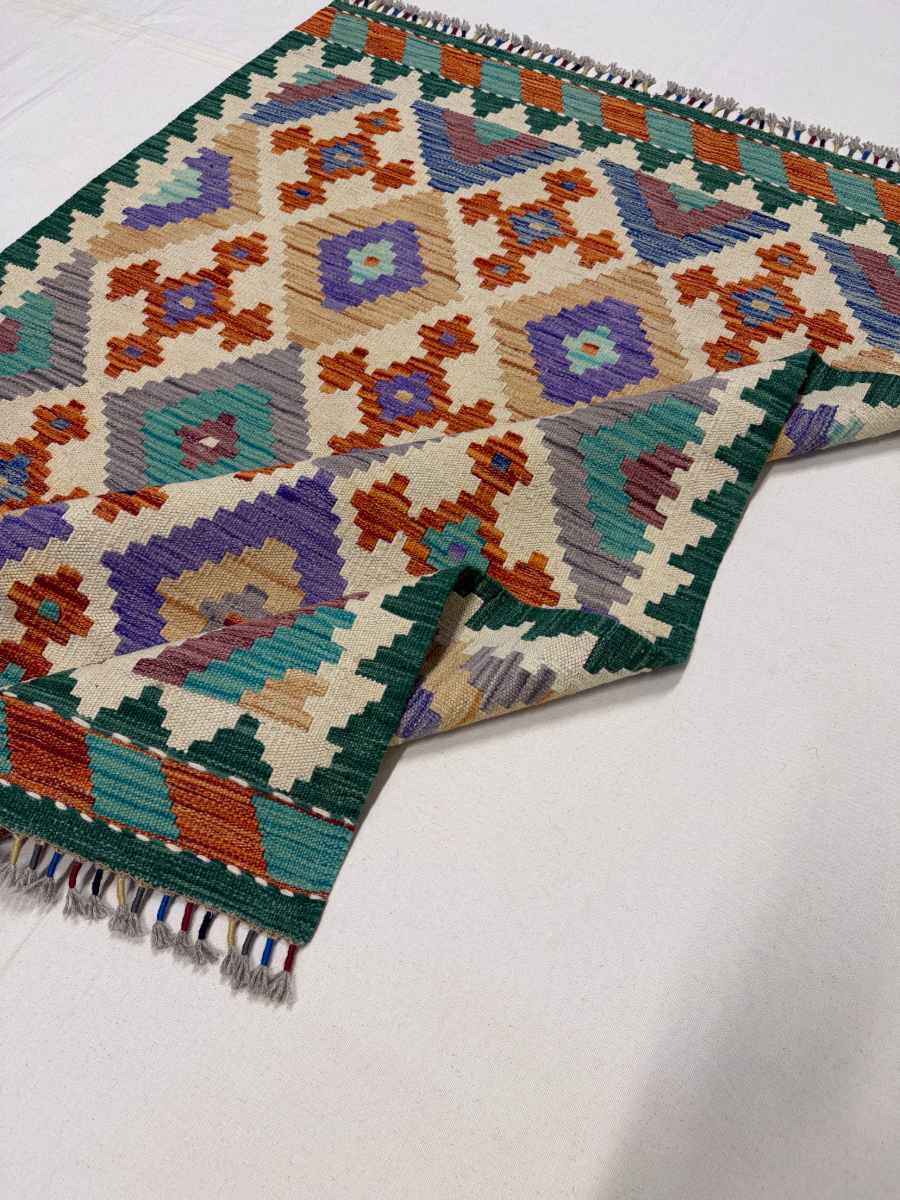 El Dokuma Afgan Kilim Çift Taraf Kullanım Kök Boya 100 x 152 cm küçük görsel 6