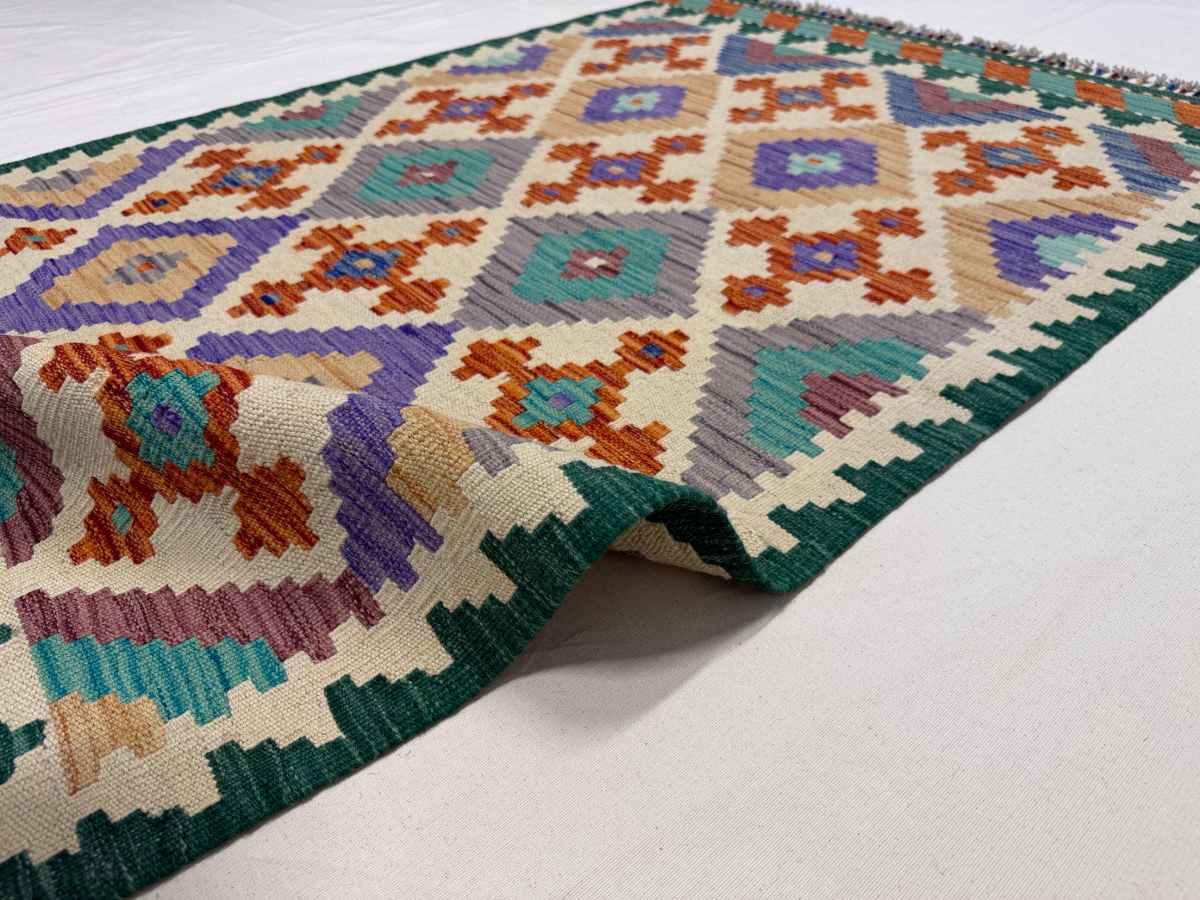 El Dokuma Afgan Kilim Çift Taraf Kullanım Kök Boya 100 x 152 cm küçük görsel 7