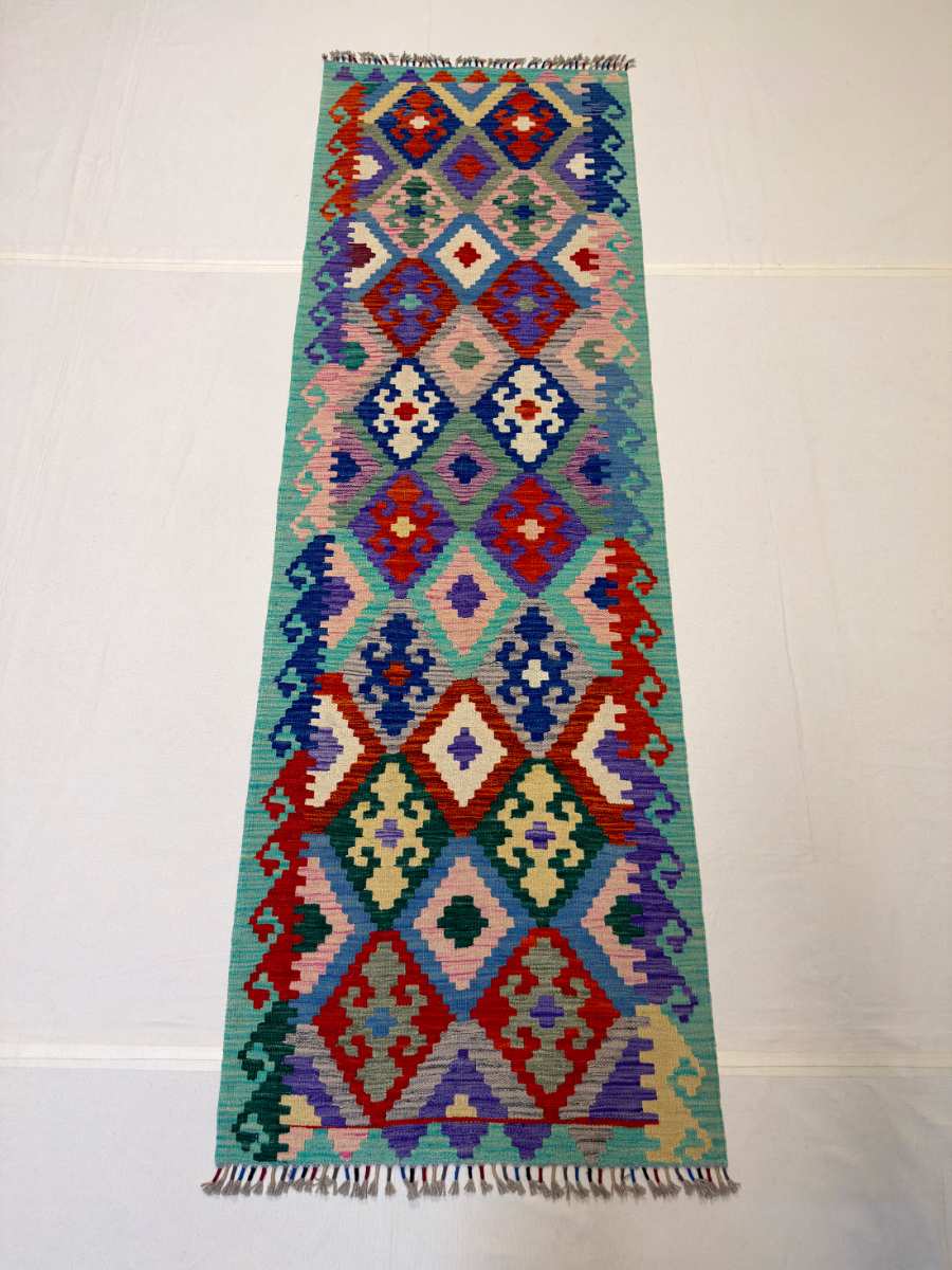 El Dokuma Afgan Kilim Çift Taraf Kullanım Kök Boya Yolluk 78 x 248 cm