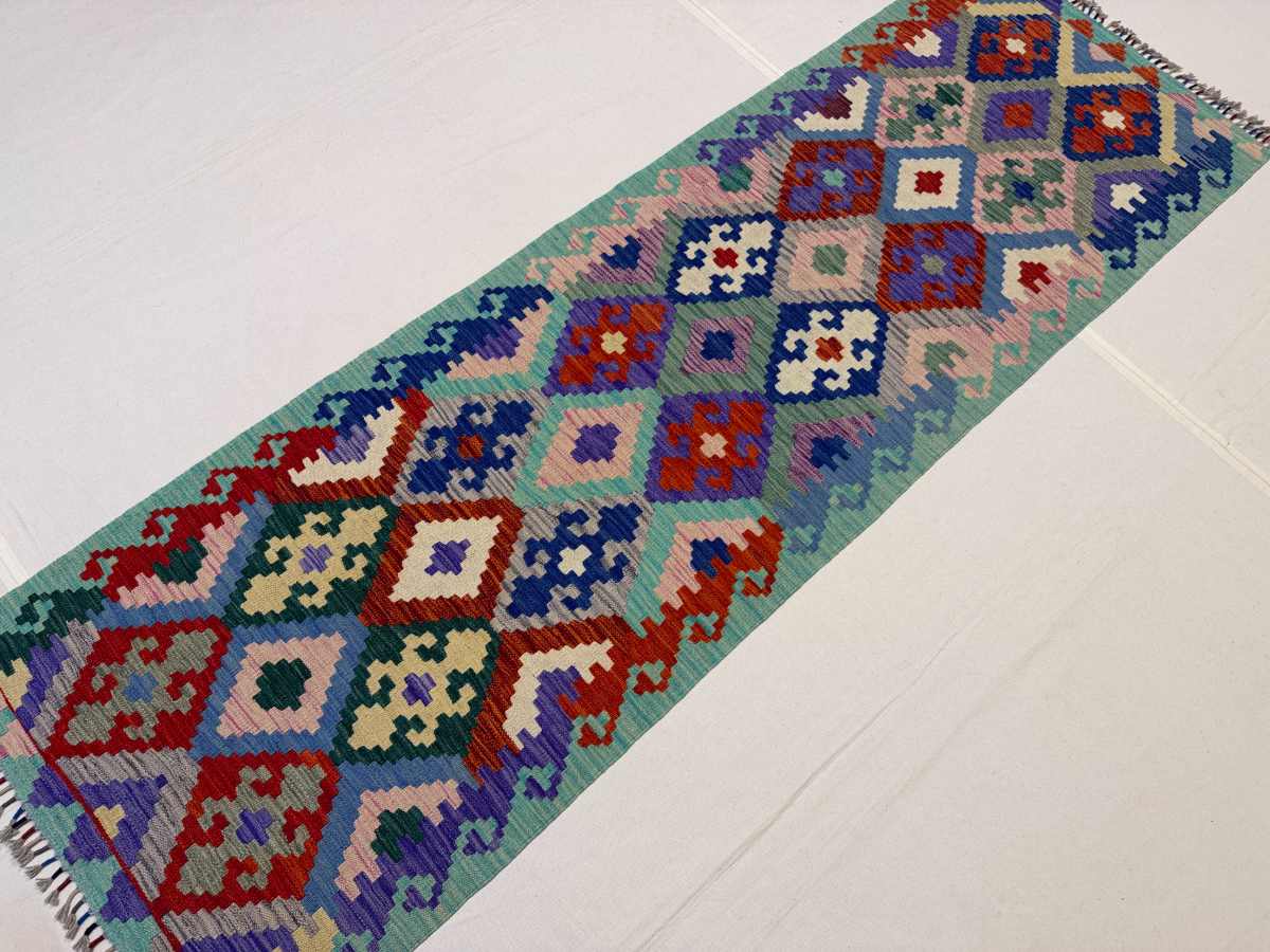 El Dokuma Afgan Kilim Çift Taraf Kullanım Kök Boya Yolluk 78 x 248 cm küçük görsel 3