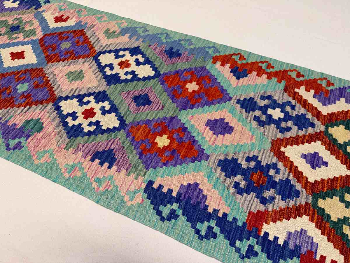 El Dokuma Afgan Kilim Çift Taraf Kullanım Kök Boya Yolluk 78 x 248 cm küçük görsel 4