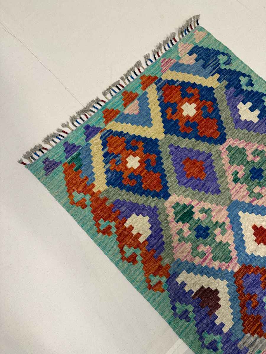 El Dokuma Afgan Kilim Çift Taraf Kullanım Kök Boya Yolluk 78 x 248 cm küçük görsel 5