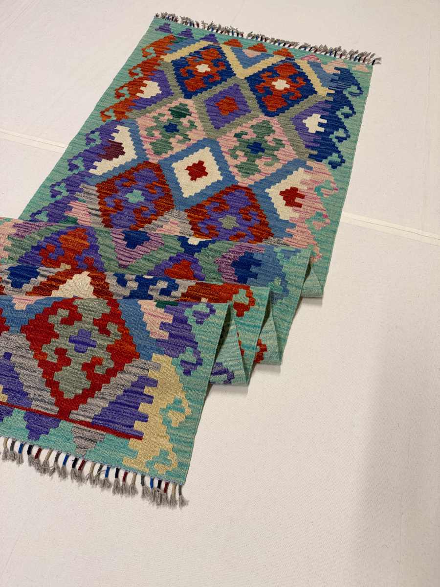 El Dokuma Afgan Kilim Çift Taraf Kullanım Kök Boya Yolluk 78 x 248 cm küçük görsel 6