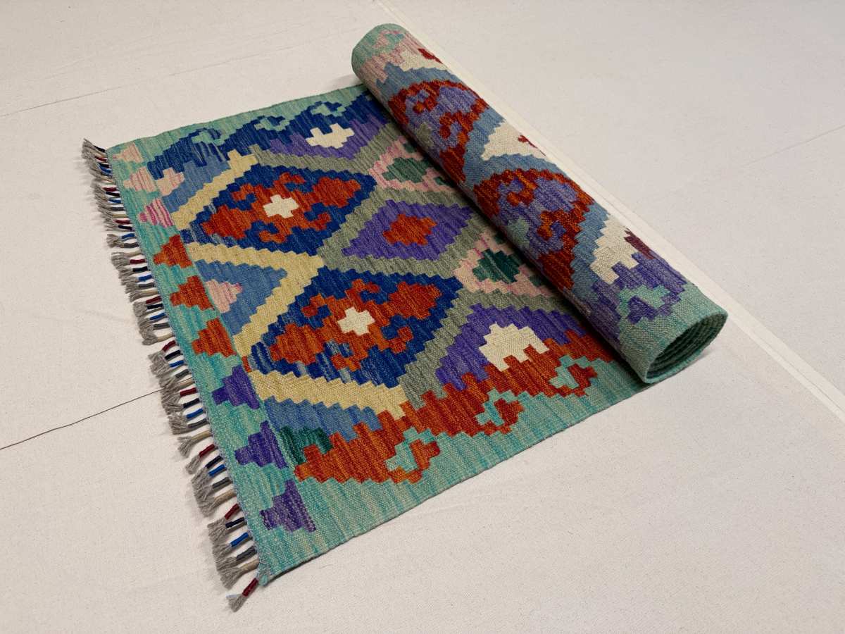El Dokuma Afgan Kilim Çift Taraf Kullanım Kök Boya Yolluk 78 x 248 cm küçük görsel 7