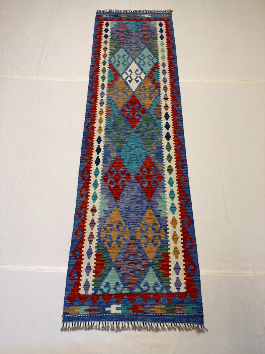 El Dokuma Afgan Kilim Çift Taraf Kullanım Kök Boya Yolluk 83 x 297 cm
