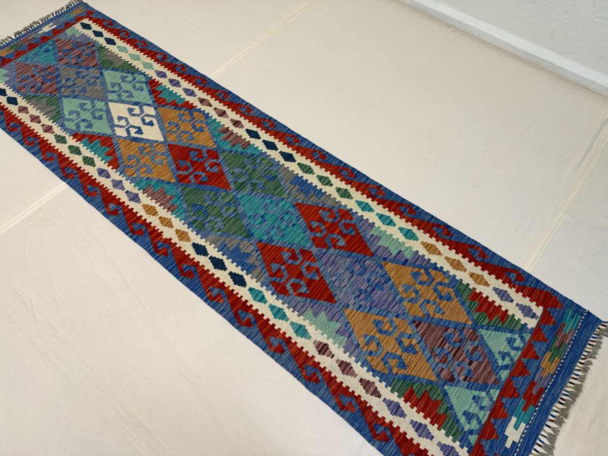 El Dokuma Afgan Kilim Çift Taraf Kullanım Kök Boya Yolluk 83 x 297 cm küçük görsel 2