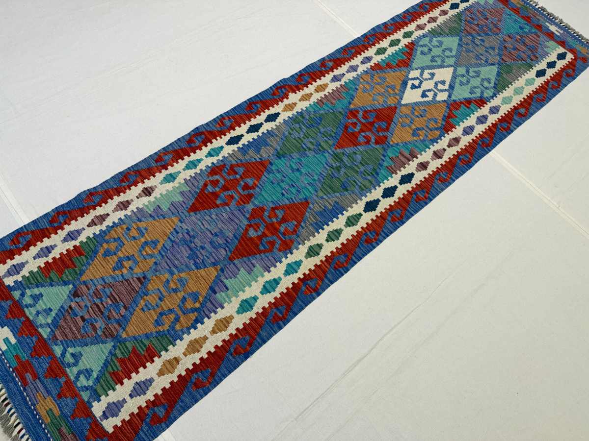 El Dokuma Afgan Kilim Çift Taraf Kullanım Kök Boya Yolluk 83 x 297 cm küçük görsel 3