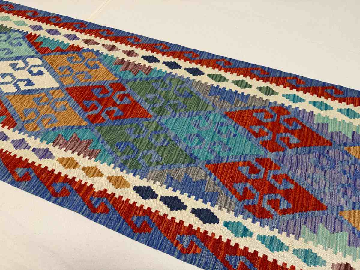 El Dokuma Afgan Kilim Çift Taraf Kullanım Kök Boya Yolluk 83 x 297 cm küçük görsel 4