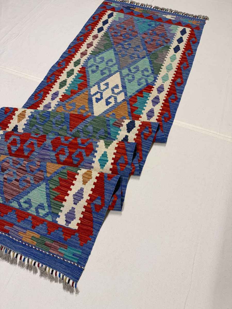 El Dokuma Afgan Kilim Çift Taraf Kullanım Kök Boya Yolluk 83 x 297 cm küçük görsel 6