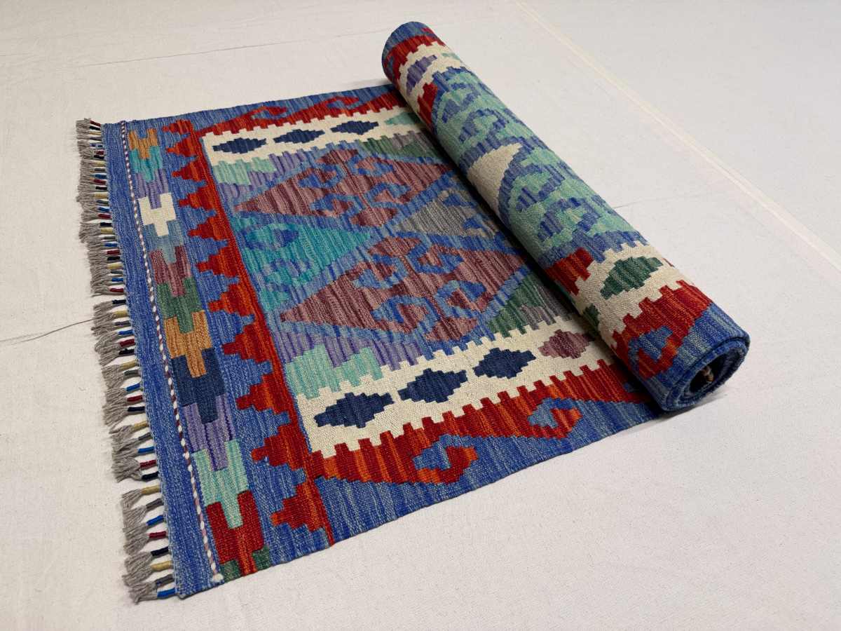 El Dokuma Afgan Kilim Çift Taraf Kullanım Kök Boya Yolluk 83 x 297 cm küçük görsel 7