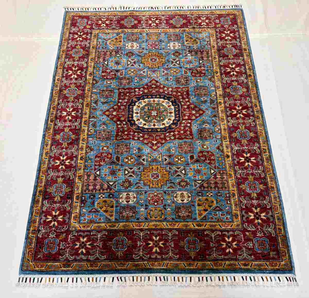 El Dokuma Afgan Halı Memlük Desenli Kök Boya 129 x 174 cm