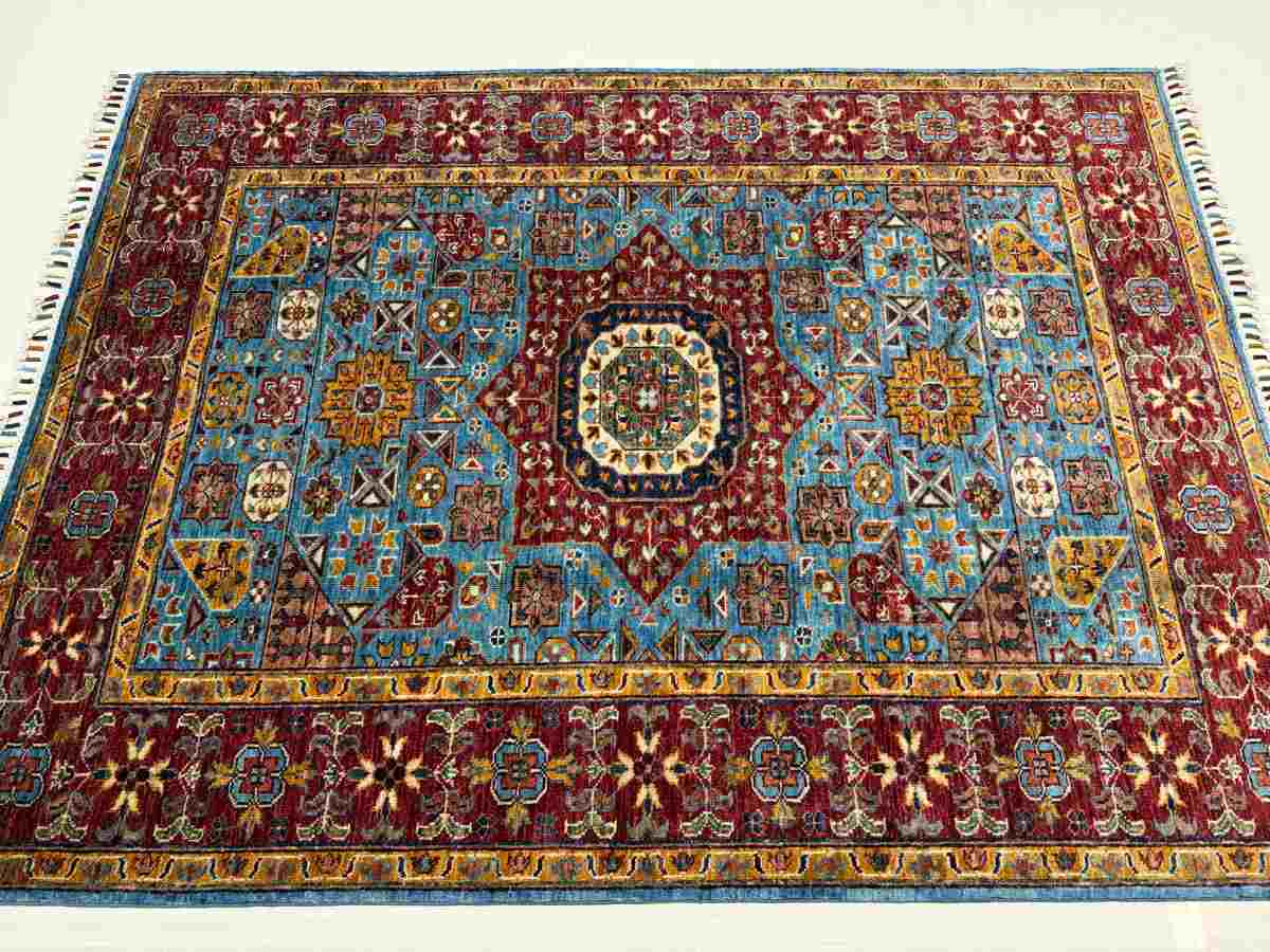 El Dokuma Afgan Halı Memlük Desenli Kök Boya 129 x 174 cm küçük görsel 3