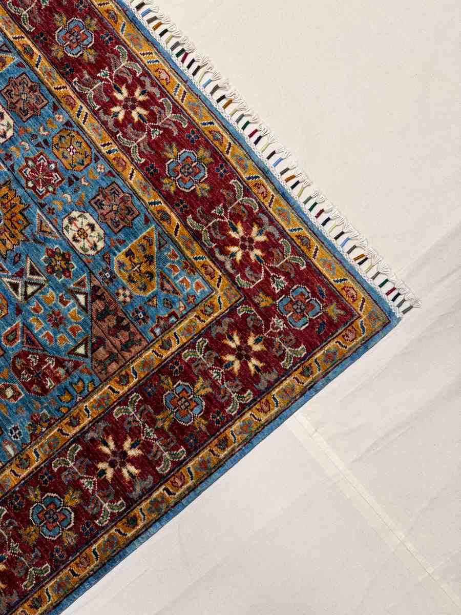 El Dokuma Afgan Halı Memlük Desenli Kök Boya 129 x 174 cm küçük görsel 4