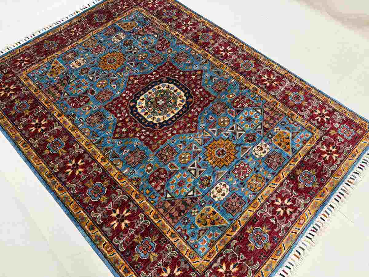 El Dokuma Afgan Halı Memlük Desenli Kök Boya 129 x 174 cm küçük görsel 5
