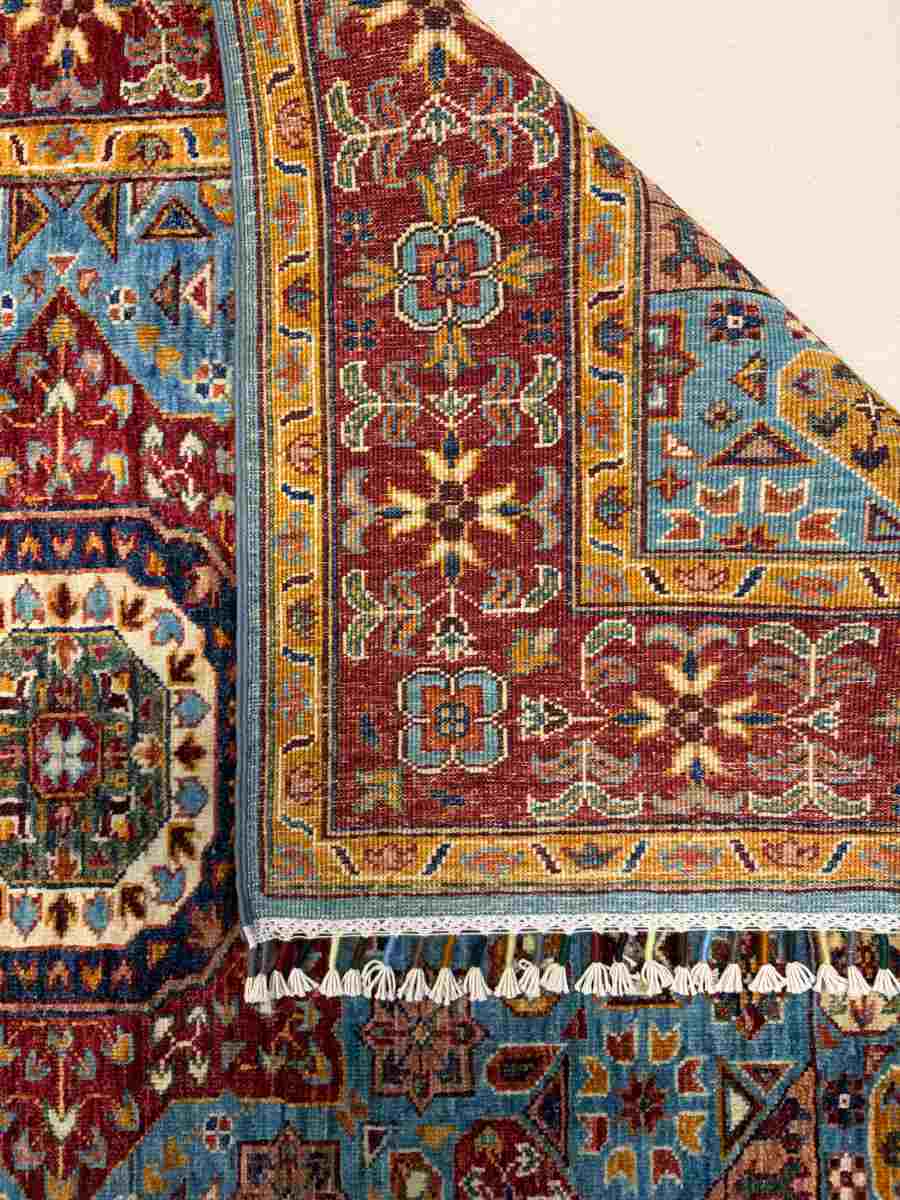 El Dokuma Afgan Halı Memlük Desenli Kök Boya 129 x 174 cm küçük görsel 7