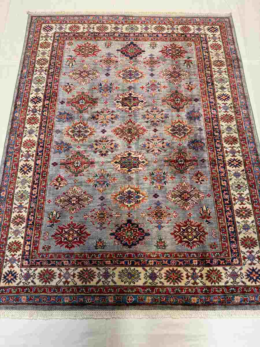 El Dokuma Afgan Halı Memlük Desenli Kök Boya 149 x 193 cm küçük görsel 2
