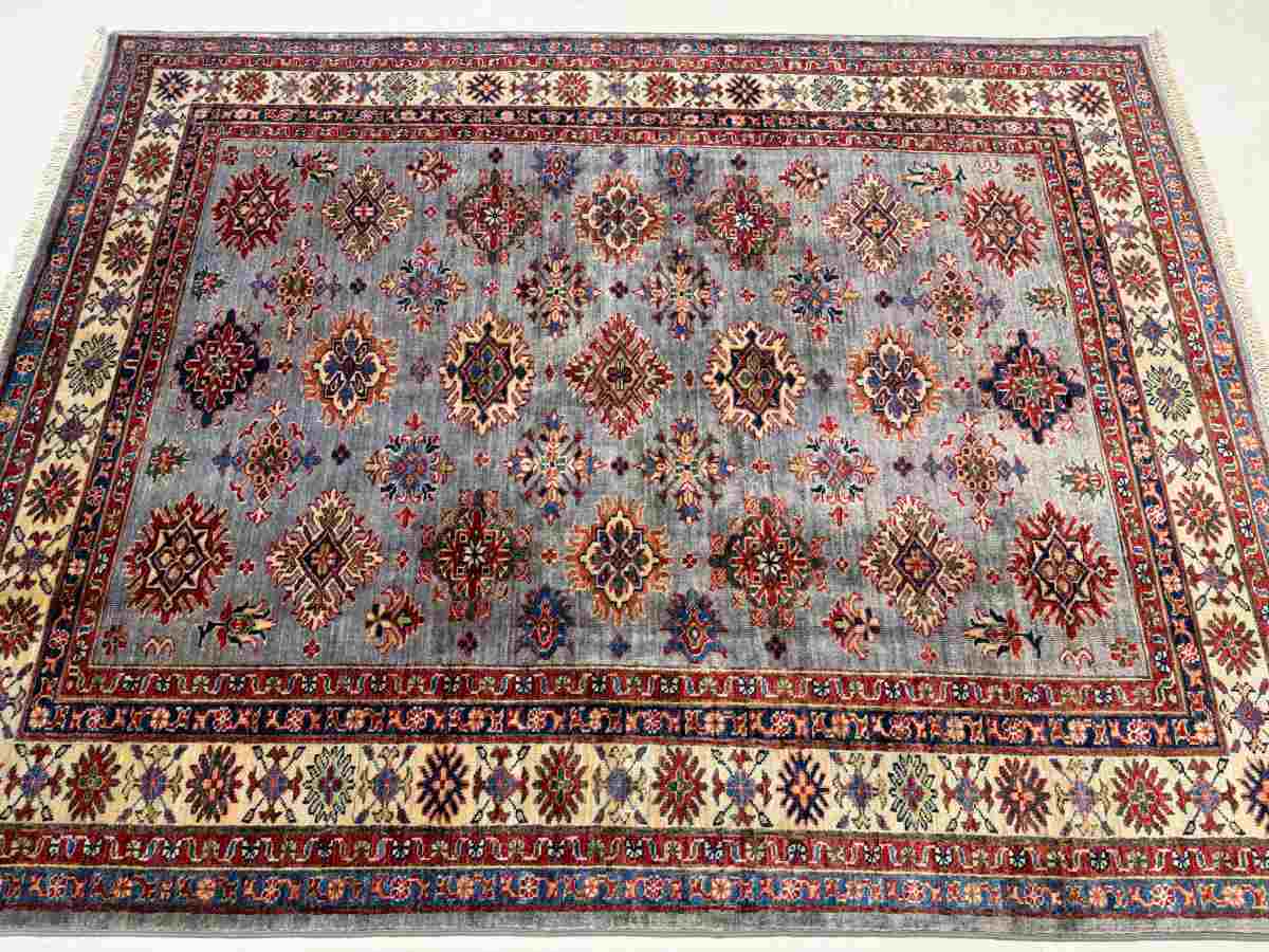 El Dokuma Afgan Halı Memlük Desenli Kök Boya 149 x 193 cm küçük görsel 4