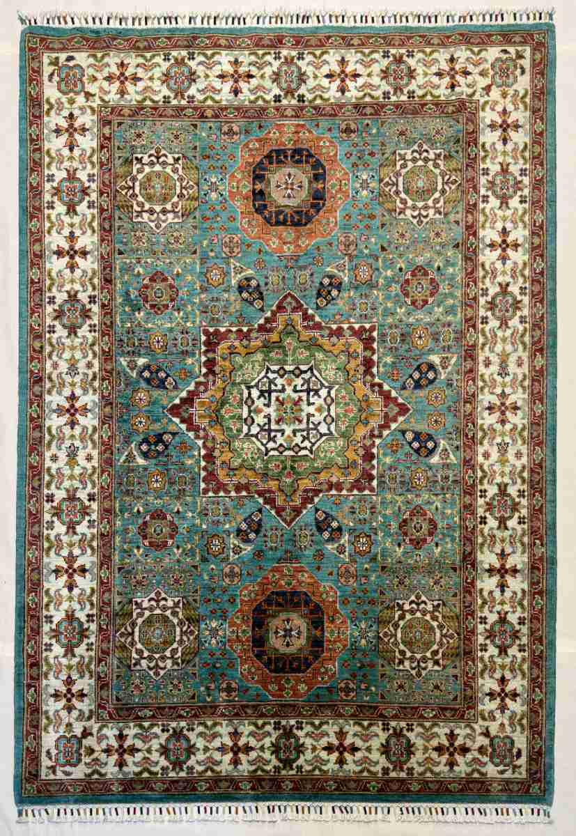 El Dokuma Afgan Halı Memlük Desenli Kök Boya 152 x 212 cm