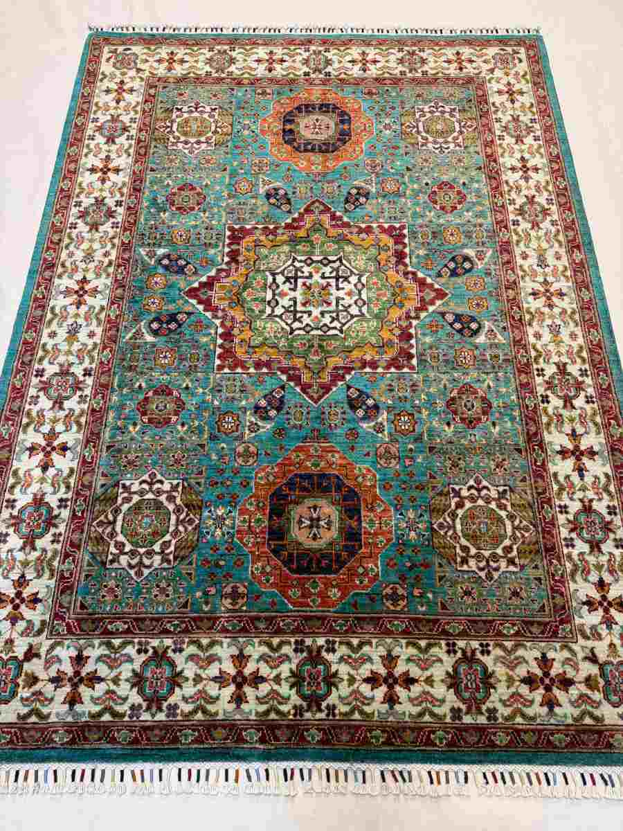 El Dokuma Afgan Halı Memlük Desenli Kök Boya 152 x 212 cm küçük görsel 2