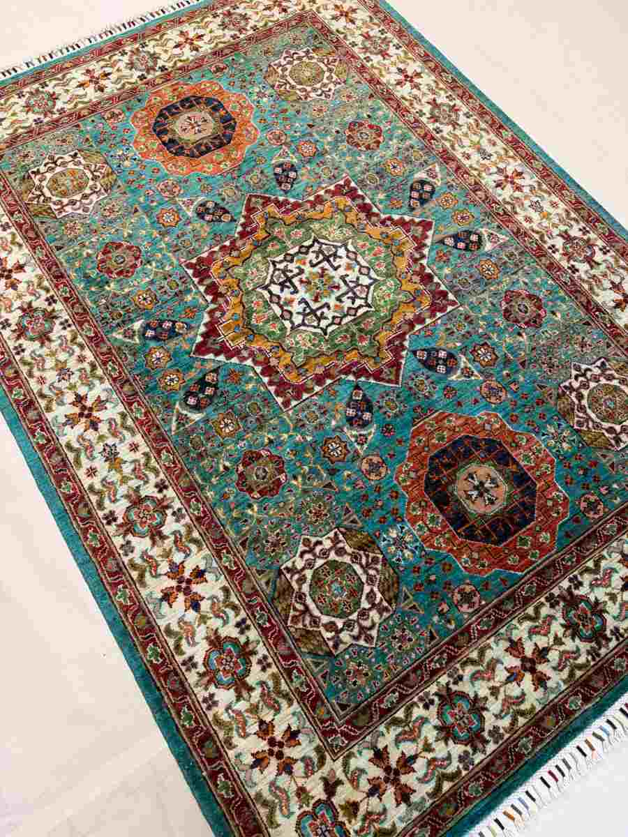 El Dokuma Afgan Halı Memlük Desenli Kök Boya 152 x 212 cm küçük görsel 3