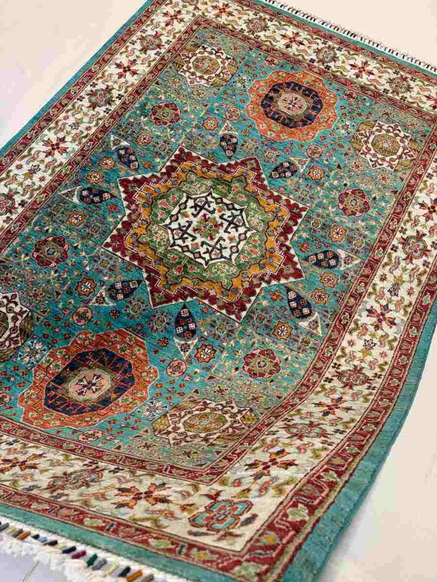 El Dokuma Afgan Halı Memlük Desenli Kök Boya 152 x 212 cm küçük görsel 4