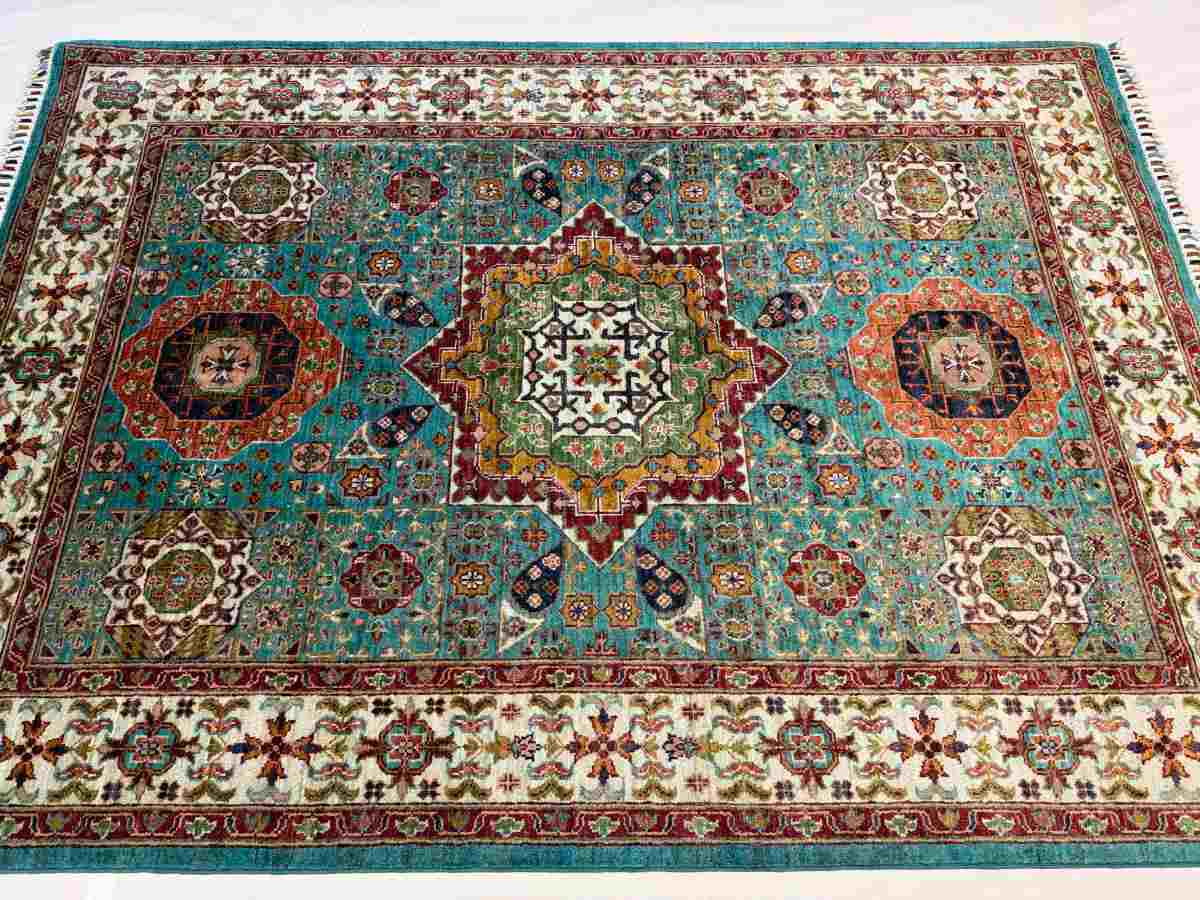 El Dokuma Afgan Halı Memlük Desenli Kök Boya 152 x 212 cm küçük görsel 5