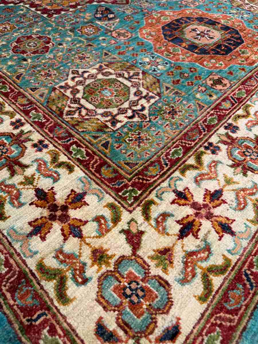El Dokuma Afgan Halı Memlük Desenli Kök Boya 152 x 212 cm küçük görsel 6