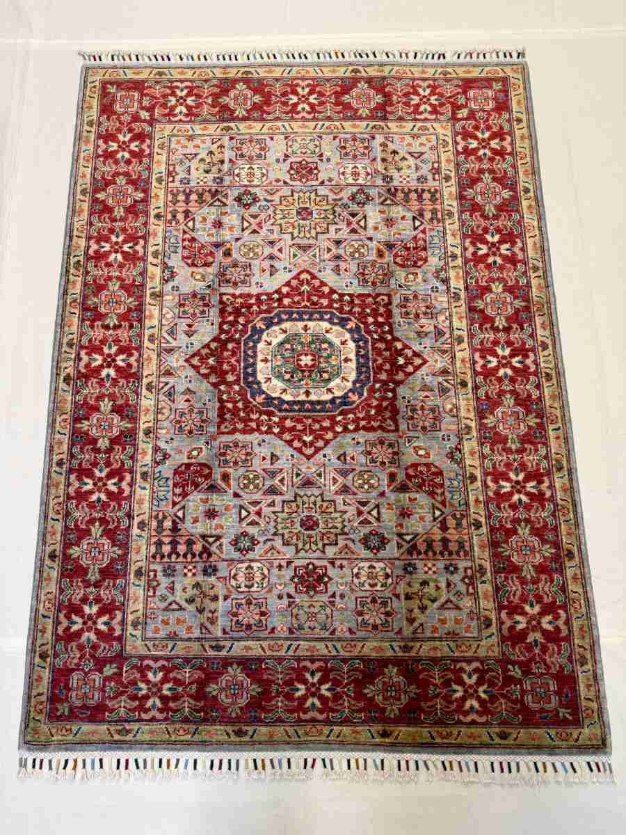 El Dokuma Afgan Halı Memlük Desenli Kök Boya 128 x 180 cm