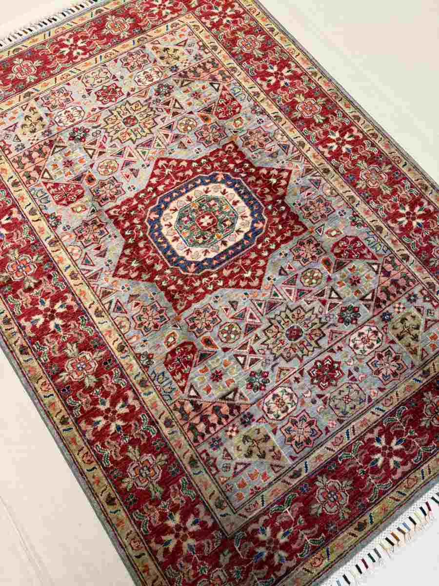 El Dokuma Afgan Halı Memlük Desenli Kök Boya 128 x 180 cm küçük görsel 2
