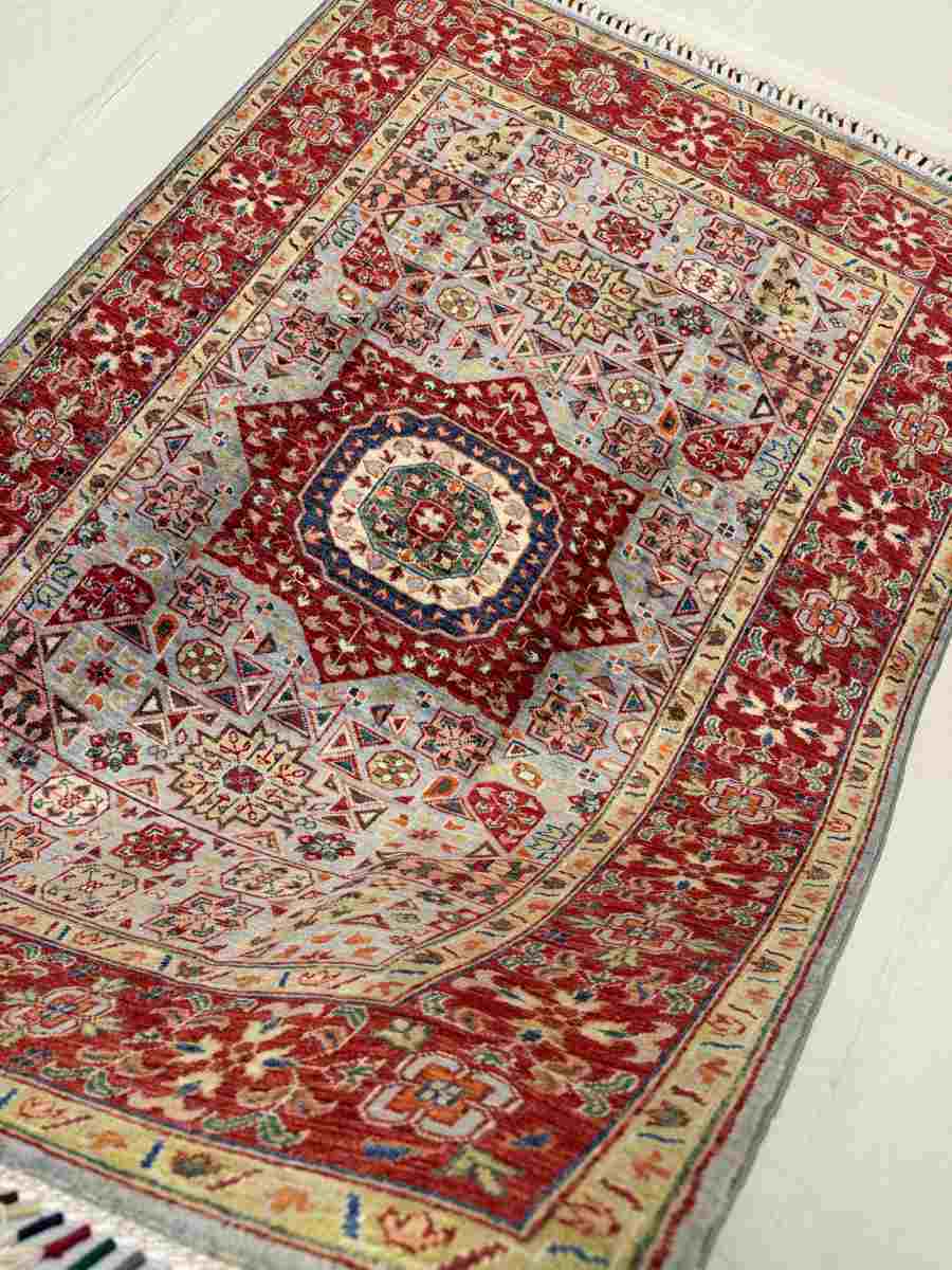 El Dokuma Afgan Halı Memlük Desenli Kök Boya 128 x 180 cm küçük görsel 3