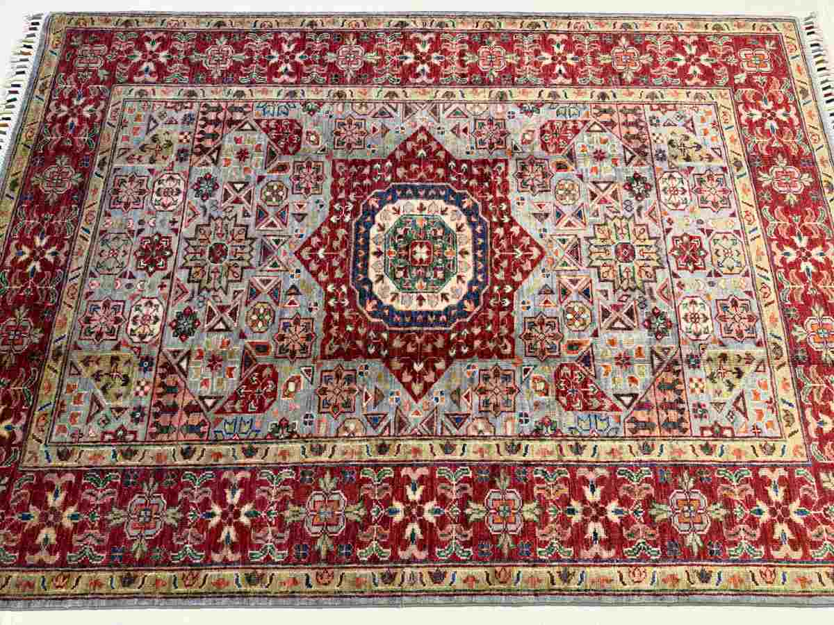 El Dokuma Afgan Halı Memlük Desenli Kök Boya 128 x 180 cm küçük görsel 4