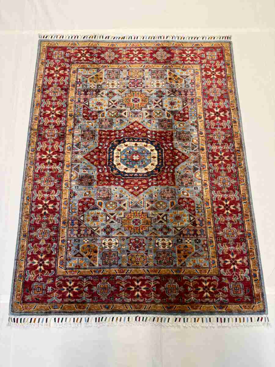 El Dokuma Afgan Halı Memlük Desenli Kök Boya 129 x 166 cm