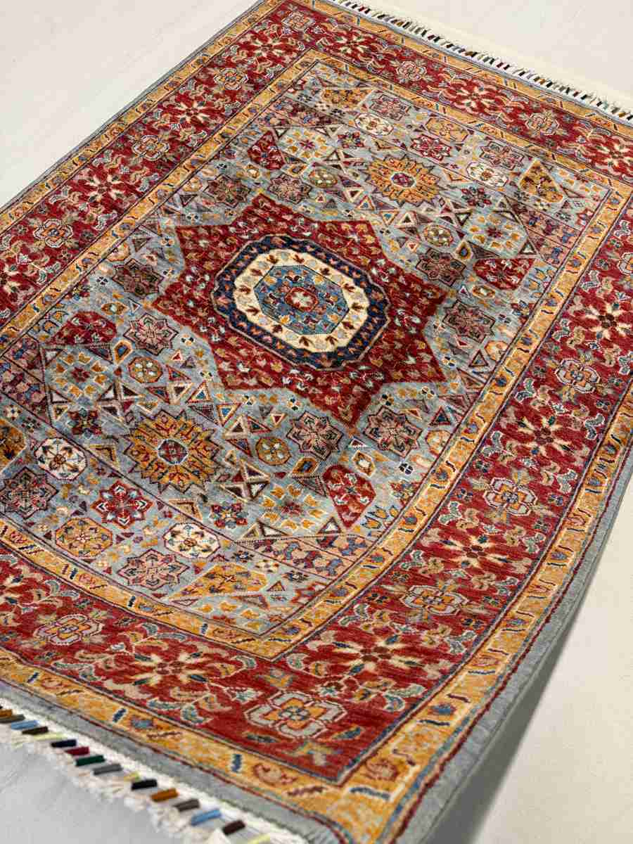 El Dokuma Afgan Halı Memlük Desenli Kök Boya 129 x 166 cm küçük görsel 3