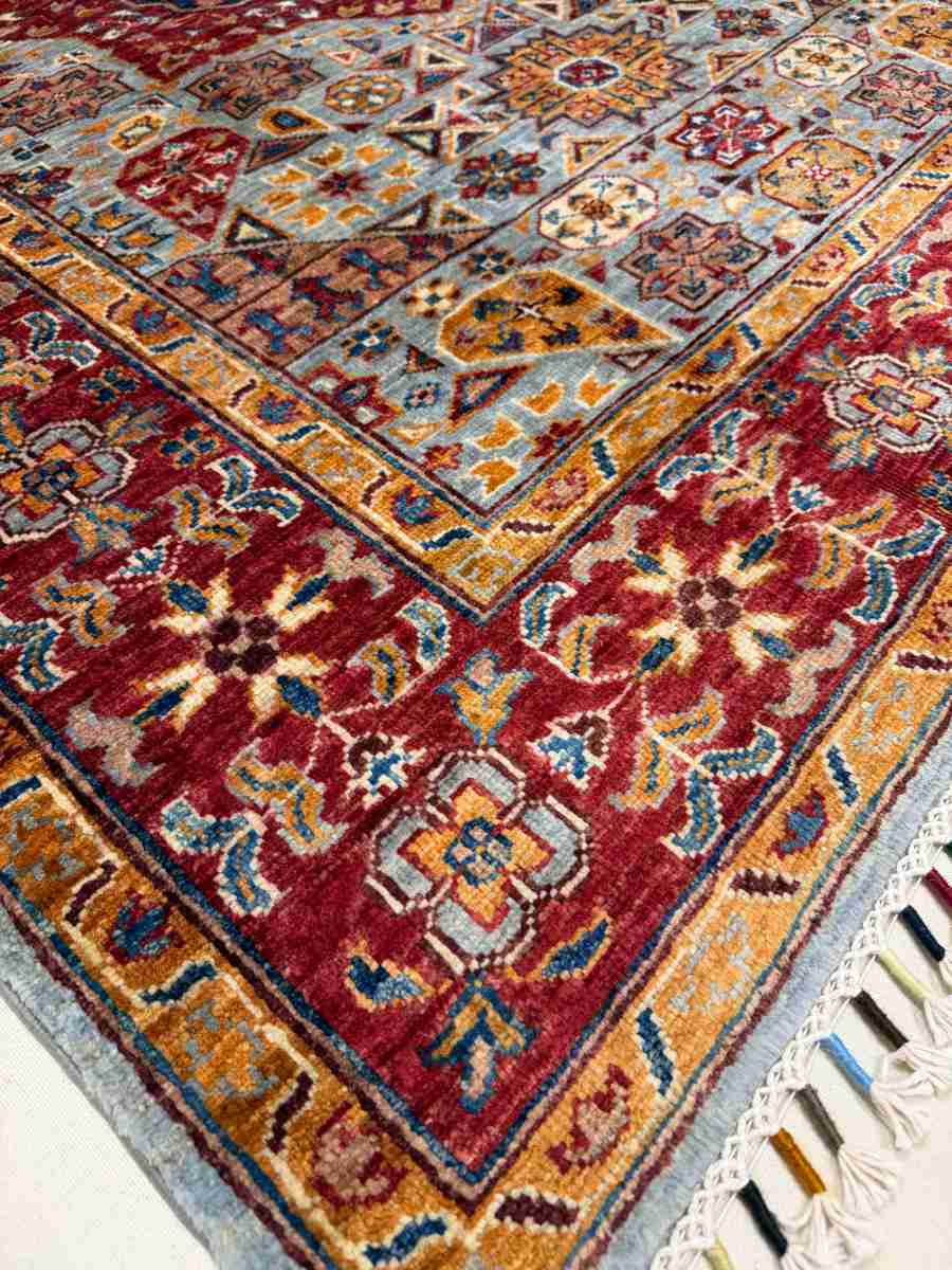 El Dokuma Afgan Halı Memlük Desenli Kök Boya 129 x 166 cm küçük görsel 5