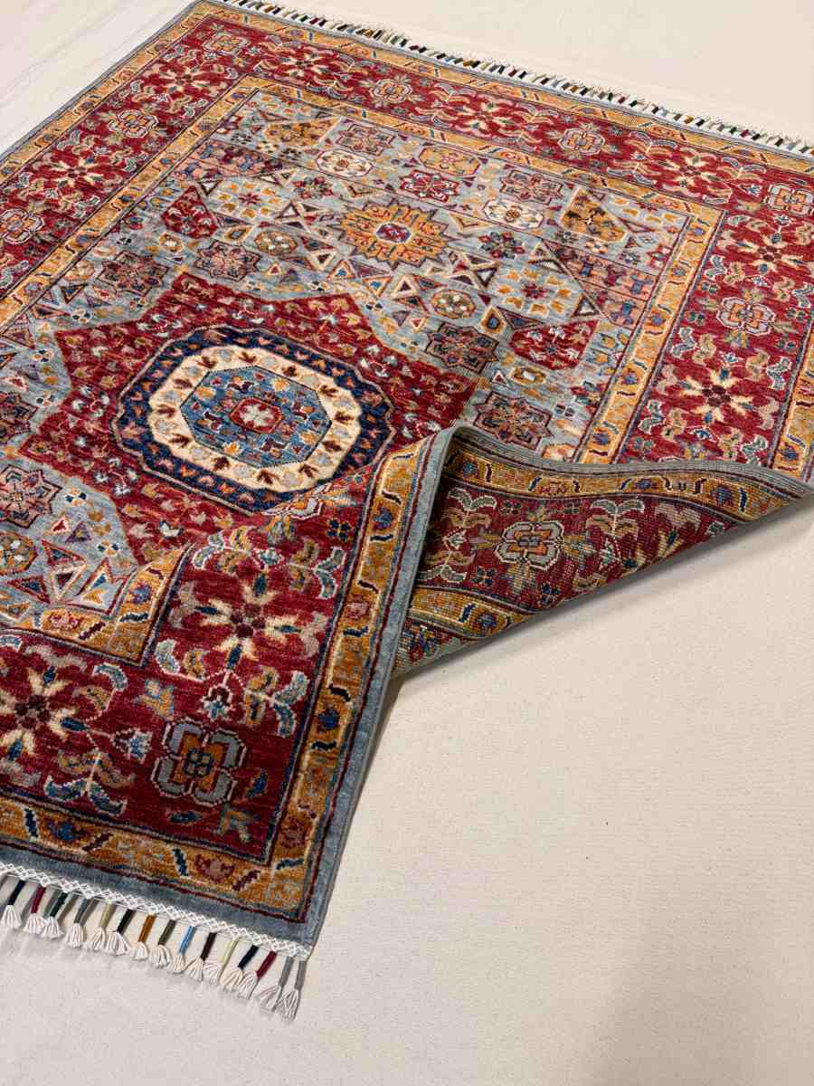 El Dokuma Afgan Halı Memlük Desenli Kök Boya 129 x 166 cm küçük görsel 6