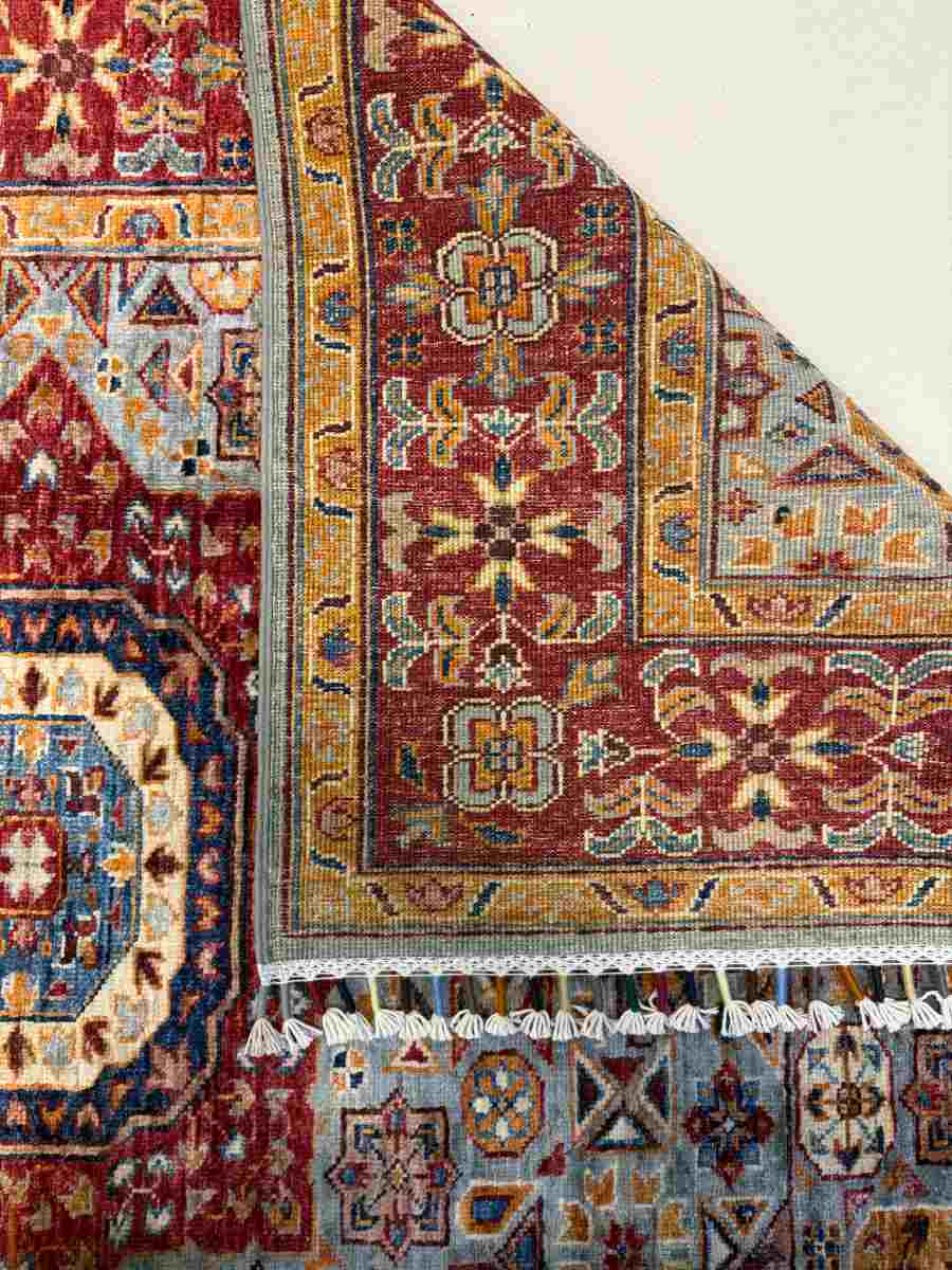 El Dokuma Afgan Halı Memlük Desenli Kök Boya 129 x 166 cm küçük görsel 7