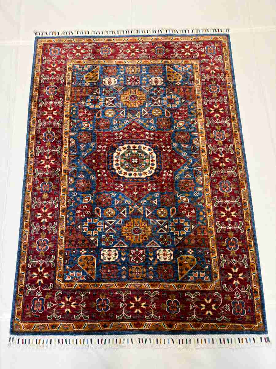 El Dokuma Afgan Halı Memlük Desenli Kök Boya 127 x 177 cm