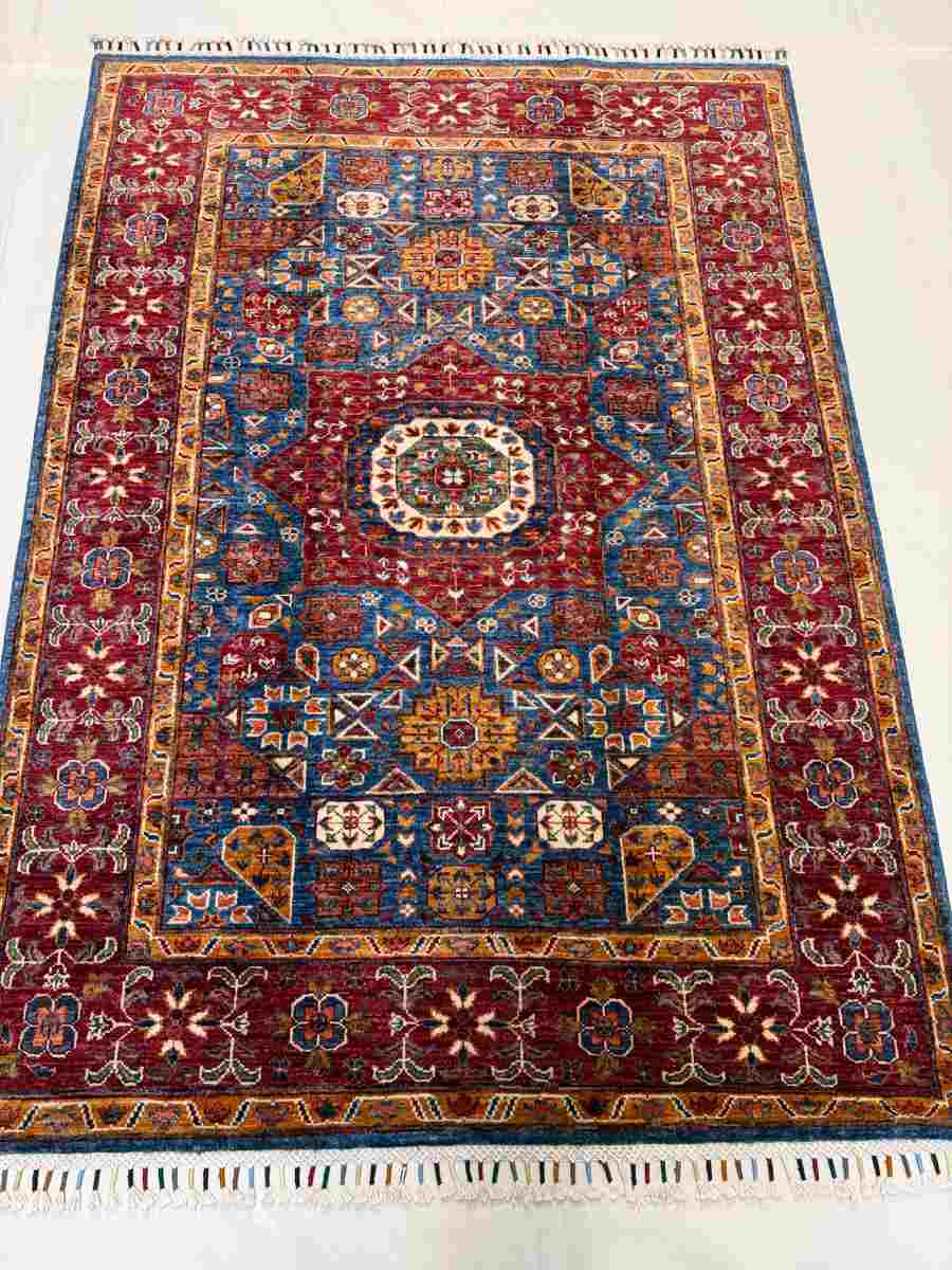 El Dokuma Afgan Halı Memlük Desenli Kök Boya 127 x 177 cm küçük görsel 2