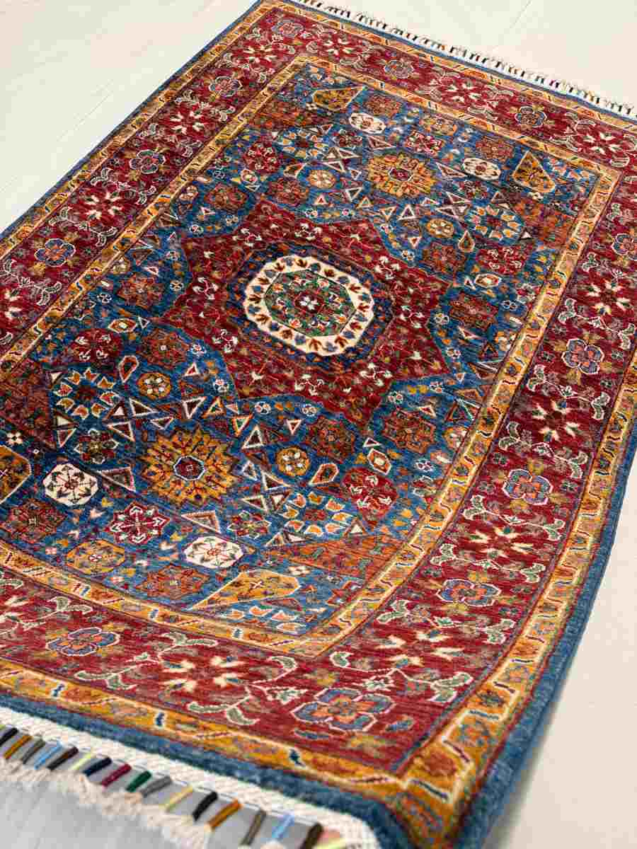 El Dokuma Afgan Halı Memlük Desenli Kök Boya 127 x 177 cm küçük görsel 4
