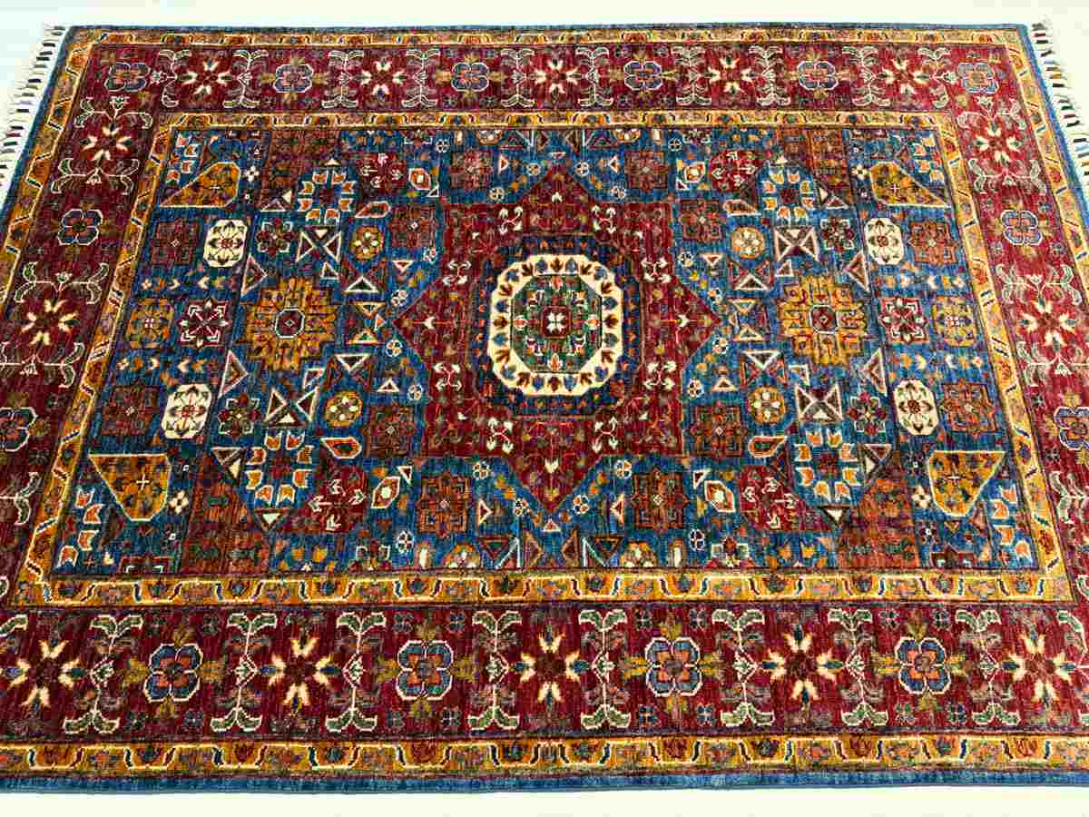 El Dokuma Afgan Halı Memlük Desenli Kök Boya 127 x 177 cm küçük görsel 5
